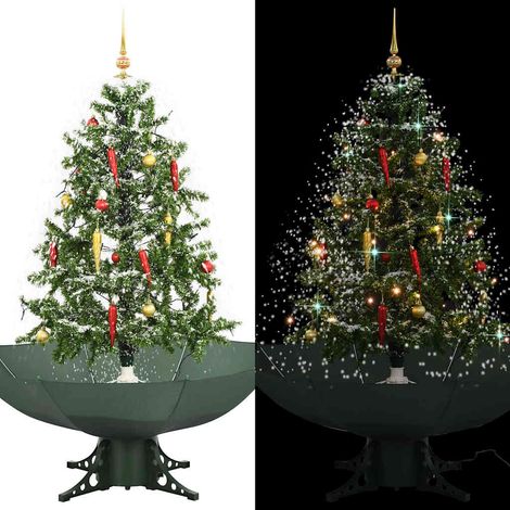 vidaXL Árbol de Navidad con nieve con base en paraguas verde 140 cm (1/5)