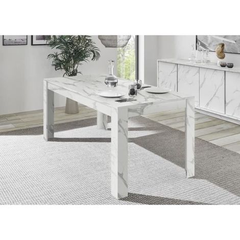 Table de salle à manger 180x90cm effet marbre moderne Excelsior - Blanc (1/5)