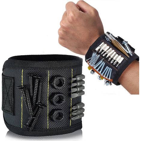 Soporte magnético para herramientas para hombres, pulsera magnética para sujetar tornillos, clavos, brocas, imanes ligeros y potentes para papá, esposo, aficionado al bricolaje, negro (1/5)