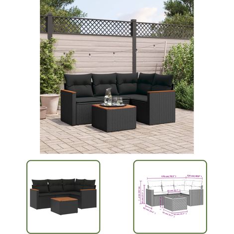 The Living Store 5-tlg. Garten-Sofagarnitur mit Kissen Schwarz Poly Rattan - Gartenmöbel - Esszimmergarnituren - Outdoor Möbel - Lounge Set - Rattan Sofa (1/3)