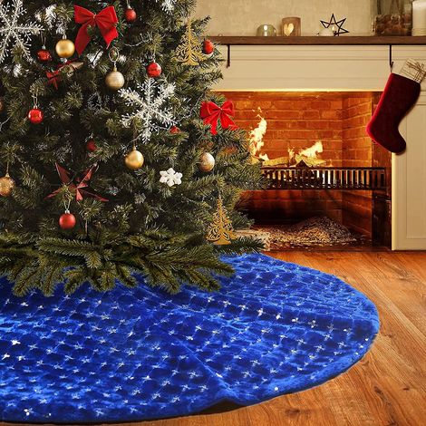 Tapis de base pour sapin de Noël en fausse fourrure bleue (1/5)