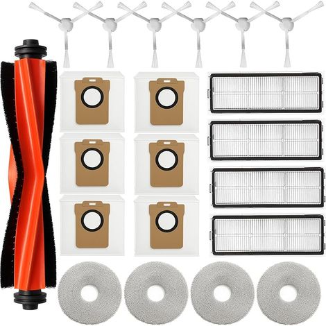 Kit Accessoires pour Xiaomi Robot Vacuum X20+,1 Brosse Principale, 6 Brosses latérales, 4 Hepa Filtres,4 Serpillière,6 Sacs à poussière (1/4)