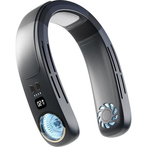 Noir Ventilateur tour de cou portable sans pale USB, climatisation semi-conducteur, 4000mAh, LED,silencieux, refroidissement rapide (1/5)