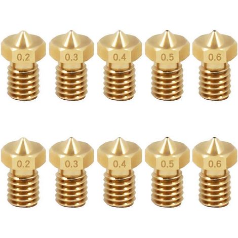 Lot de 10 buses pour imprimante 3D (0,2 mm, 0,3 mm, 0,4 mm, 0,5 mm, 0,6 mm) avec filament fileté de 1,75 mm. Pièces détachées pour imprimantes 3D : mini-buses en laiton doré.-1.25X0.75cm-Golden