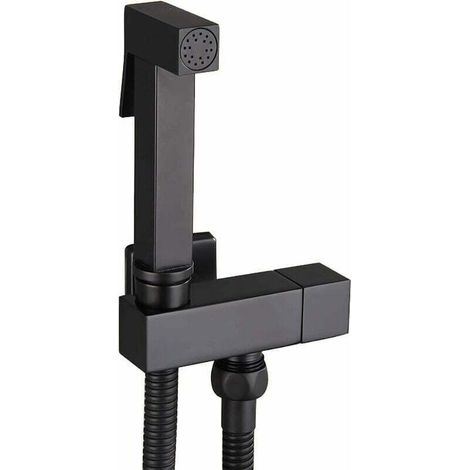 Douchette WC noire – Pulvérisateur de bidet à main en laiton – Tuyau acier inoxydable 150 cm – Design ergonomique pour nettoyage efficace (1/5)