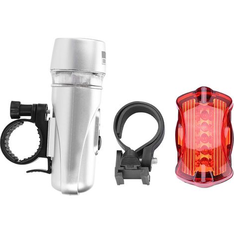 Phare avant vélo étanche 5 LED + feu arrière de sécurité, accessoire cycliste (argenté) (1/5)