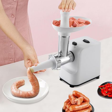 Elektrischer Fleischwolf 1000W Edelstahl Hackfleisch Maschine mit 3 Loch-Scheiben und Wurstfüllrohren für Hausgebrauch - Meat Grinder Weiß (1/5)