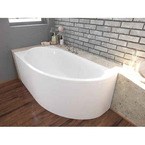 Badland – Baignoire d'angle 140x70 cm gauche – Tablier acrylique inclus – Siphon haute capacité 52 L/min – Installation facile dans coin
