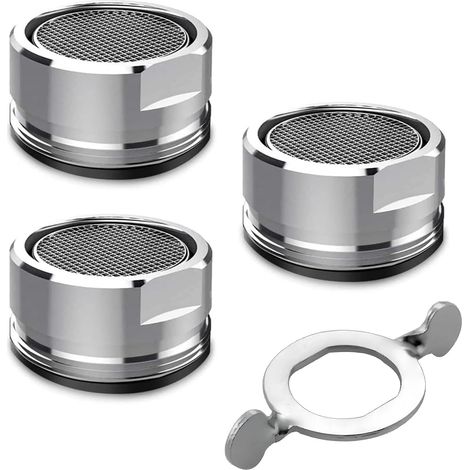 3 x Faucet Strainer, Jet Regulator, 24 mm, for Taps, Mixing Nozzle with Stainless Steel Filter, with a Key, Silver (1/5)
