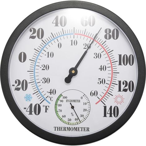 Thermomètre/hygromètre d'intérieur et d'extérieur de 25 cm (10 pouces) pour terrasse ou décoration murale, sans piles. (1/5)