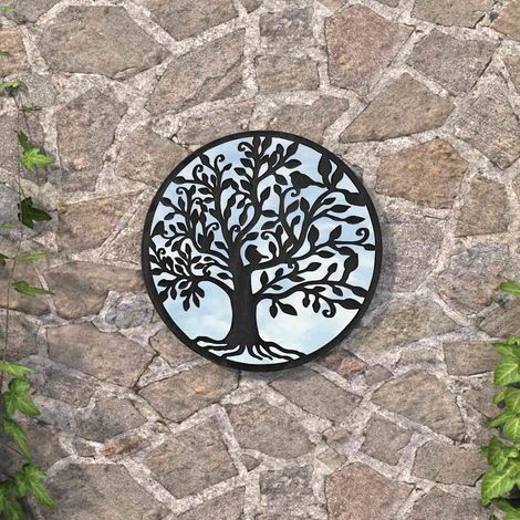 Miroir de jardin rond extérieur en fer et verre noir 40 x 2,5 cm - PANGIVO (1/5)