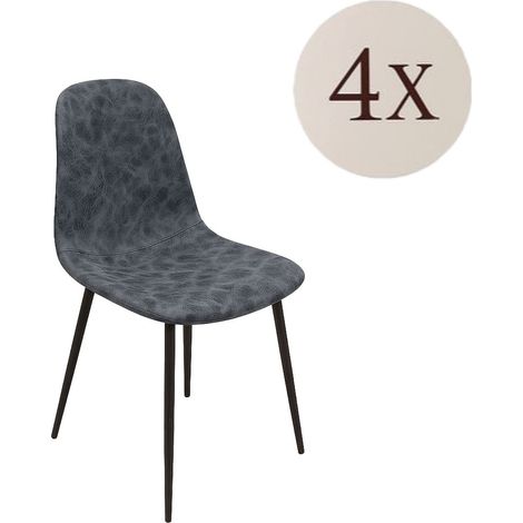 Set di Sedie Ispani, 4 Sedie, Effetto Invecchiato, Imbottito, Grigio Scuro