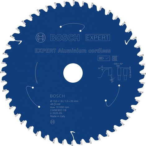 Bosch EXPERT Aluminium cordless Circular Saw Blade 150 x 1.8/1.3 x 20mm T48 (1/4)