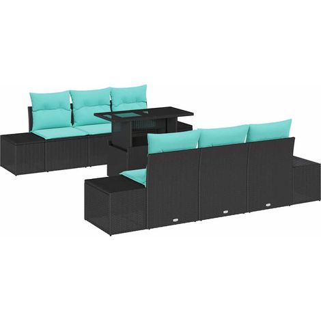 Sofa Set 7 pcs 6-Seater Black and Blue Poly Rattan vidaXL (1/5)