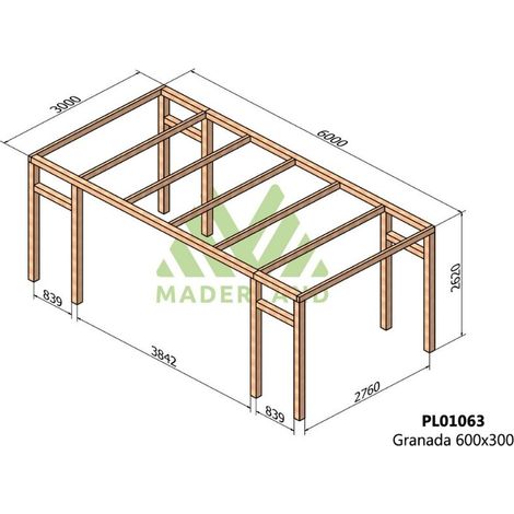 Pérgola de Madera Laminada Granada (Maderland) - Gardeneas - 600 x 300 cm