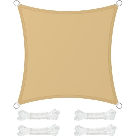 Voile d'Ombrage 3 x 3 m, Hydrofuge Colonne d’Eau de 665 mm, Polyester Anti-déchirure, Protection UV 93%, Terrasse, Jardin, Balcon, Carré, Cordes de 2 m, Jaune Sable (1/5)