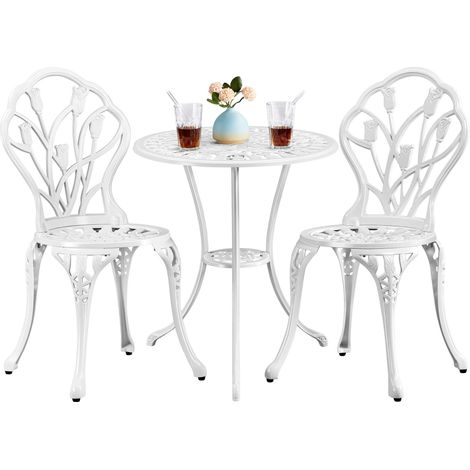 Ensemble de Table et Chaise Salon de Jardin Balcon Kit de Bistro 2 Chaise 1 Table en Alliage Aluminium Blanc (1/5)