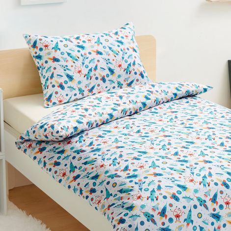 Ensemble de Housse de Couette Réversible en Microfibre pour Enfant 100 x 135 cm et 1 Taie d'Oreiller 40 x 60 cm pour Berceau, Aventure Cosmique (1/5)