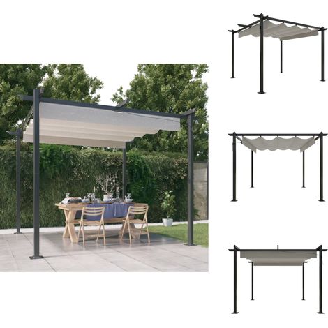Pavillon mit Ausziehbarem Dach 3x3 m Creme - Pavillon - Gartenzelt - Sonnenschutz - Outdoor Möbel - Stahlkonstruktion (1/5)