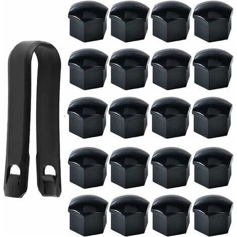 Hochwertige Schraubenmutterabdeckung 17 mm, Sechskant-Schutzkappen für Radmuttern, mit Demontagewerkzeug (Packung zu 20, Schwarz) (1/5)