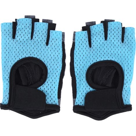 Gants de fitness antidérapants et respirants pour l'entraînement sportif, mi-doigts, pour le yoga, bleus (M) (1/5)