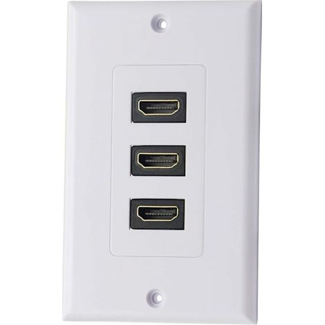 Panneau mural HDMI 2.0 à 3 ports, compatible HDMI, audio composante et composite, 4K 60 Hz et 1080p, parfaitement adapté aux projecteurs et aux home cinémas, blanc. (1/4)