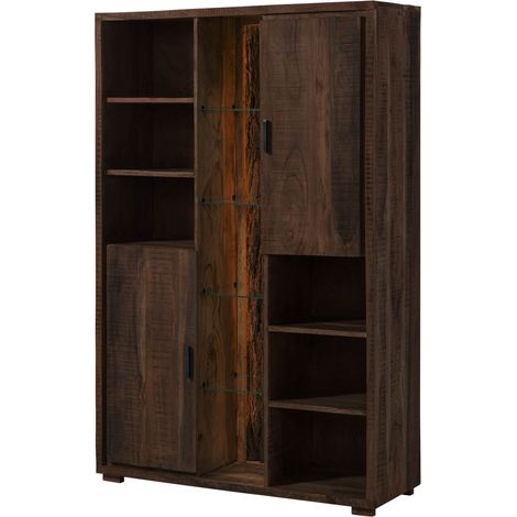 Armoire bibliothèque en bois d'acacia laqué marron BARK 201 (1/4)