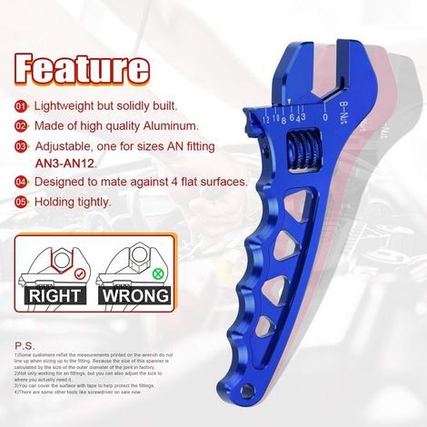 Adjustable Wrench Lightweight Aluminum AN3-AN12 Hose Fitting tool spanner (Blue) (1/4)