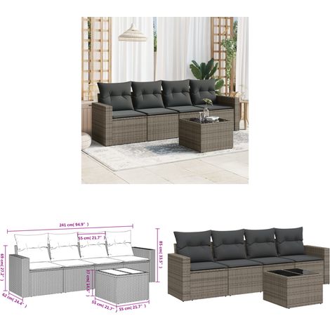 5-tlg. Garten-Sofagarnitur mit Kissen Grau Poly Rattan - Gartenmöbel - Sofagarnitur - Rattan Möbel - Outdoor Sofa - Esstisch Set - Home & Living (1/3)