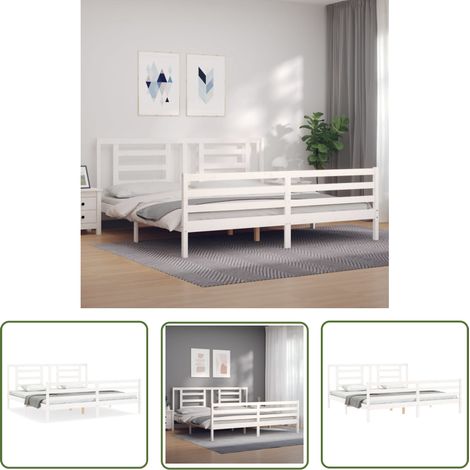 The Living Store Cadre de lit sans matelas blanc 200x200 cm bois massif - Cadre De Lit - Lit Double - Lit En Bois - Lit Blanc - Meuble Chambre (1/5)