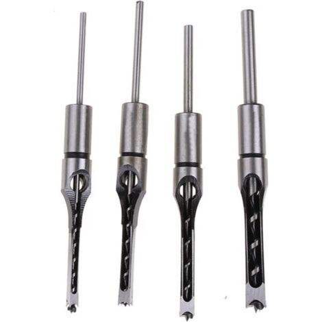 Lot de 4 fraises carrées pour bois + fraise à couronne en acier trempé pour mortaiser – Outil de menuiserie précis pour évidement et assemblage (1/2)