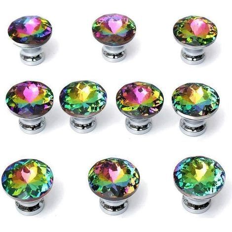 Set of 10 Diamond Crystal Glass Knob Handles for Cabinet, Drawer, and Door, 30mm (Set of 10) (Multicolor) (1/4)