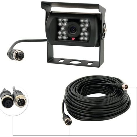 Caméra de recul 12 V-24 V 4 broches avec 18 LED IR, vision nocturne étanche, câble 4 broches pour voiture/bus/camion/remorque/caravane/camping-car