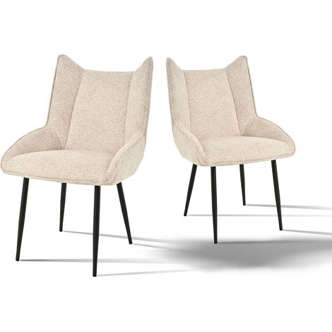 Bon Furni Gepolsterte Esszimmerstühle aus Stoff Warmes Beige, 2er-Set (1/5)