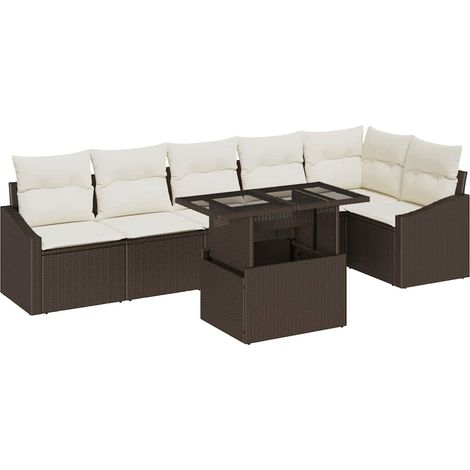 Garden Sofa Set with Cushion with Storage 7 pcs Brown and Cream vidaXL