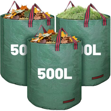 Lot de 3 grands sacs de jardin de 500 L avec poignées, sacs à déchets de jardin, sacs verts réutilisables pour ramasser l'herbe, les feuilles et les débris (1/5)