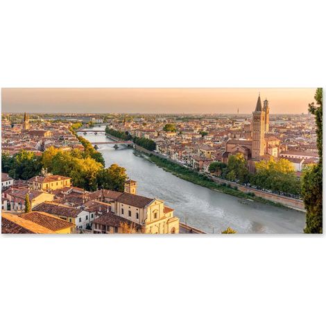Lupia - Quadro moderno su Tela Canvas DEEP 65X143 cm, con paesaggi e localismi italiani, per casa, soggiorno, capezzale camera da letto, hotel, ufficio, VERONA - PANORAMA (1/4)