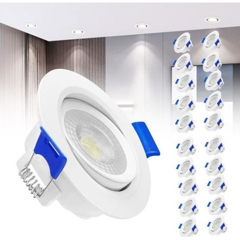 Faretti LED da incasso (bianco freddo), confezione da 20 - 5W - Bianco freddo - Illuminazione multi-angolo