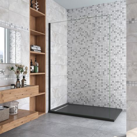 [PRODUIT D'OCCASION]AICA paroi de douche 140x200cm En 8mm verre anticalcaire paroi de douche à l'italienne profil Noir mat