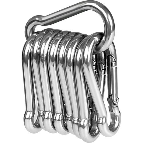 10pcs Mousquetons en Acier Inoxydable 304 Résistant Mousqueton INOX 50 mm x 5 mm de qualité supérieure avec Fermoir à cliquet pour Tous Les Types d'aide à la Traction et poignées avec Un œillet…