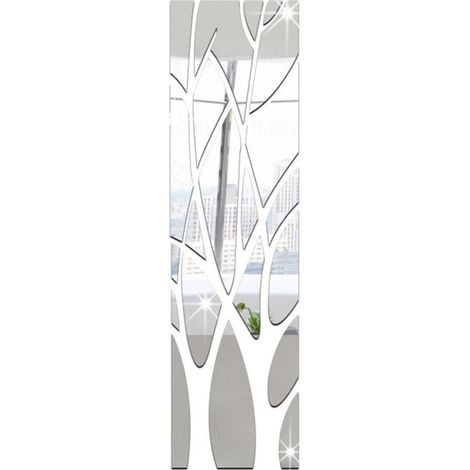Stickers Muraux Miroirs Tronc d'arbre 3D Miroir Stickers Muraux Miroir Branches Autocollants Adhesif Miroirs Décoration de La Maison pour Couloir, Salon, Miroirs Décoratifs de Chambre, Argent