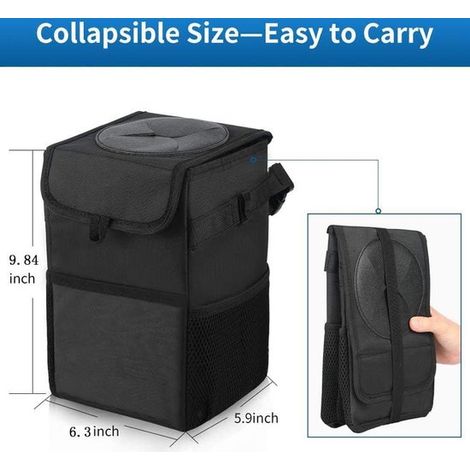 Cestino per auto - Organizer per sedile auto - Impermeabile da 6 litri - Cestino portatile per veicoli - A prova di perdite e pieghevole - Sacchetti extra per riporre oggetti - Accessorio da viaggio - (1/4)