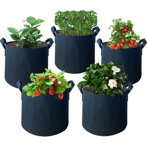 5 Pack 3 Gallon Non-Woven Grow Bags for Flowers Potato Tomato Vegetables (1/5)