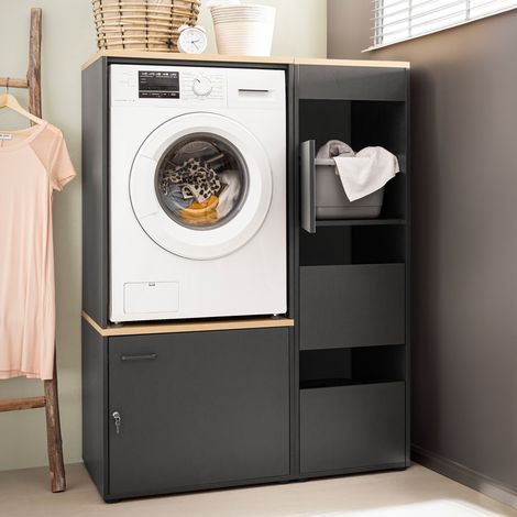 Waschmaschinenumbau mit Wäscheschrank und abschließbarem Putzmittelschrank Hauswirtschaftsraum anthrazit mit Eiche STOBY-80 (1/5)