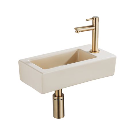 FugaFlow Efficiente Pietra Ensemble lave-mains - 37.5x18.5x9cm - céramique - trou de robinet à droite - robinet lave-mains laiton brossé - bonde - (1/5)