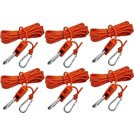 Corda per tenda da campeggio, set da 6 tenditori riflettenti, sistema di pulegge resistente, arancione (1/2)