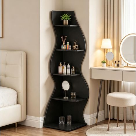 Meuble de rangement d’angle 5 niveaux, étagère sur pied en bois, noir DESVIAE (1/5)