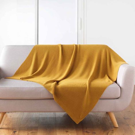 Plaid Déco Uni "Tricotine" 125x150cm Ocre (1/4)