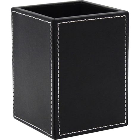 Porte-stylo Carré en Cuir Pu Noir pour Bureau, Simple et Élégant (1/5)