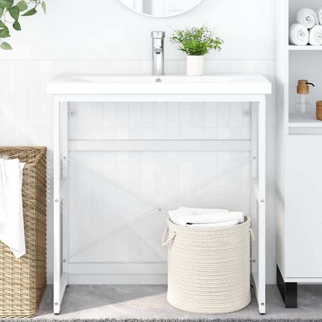 Cadre de lavabo de salle de bain Style Contemporain - Blanc 79x38x83 cm Fer BV652887 - BonneVie (1/5)